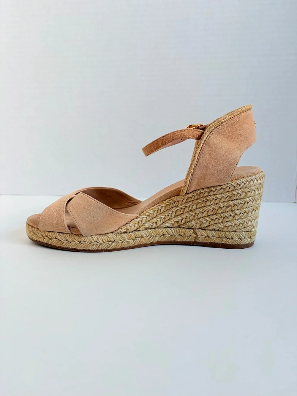 Stuart Weitzman Espadrille Wedge Sandals Platform Suede Raffia Tan Beige Size 9 - Picture 11 of 14